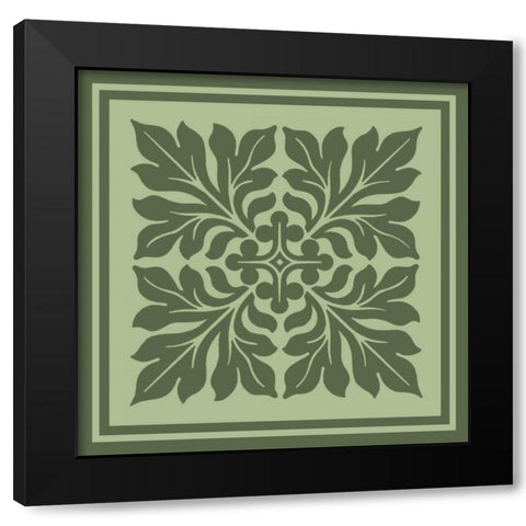 Tonal Woodblock in Green II Black Modern Wood Framed Art Print with Double Matting by Vision Studio