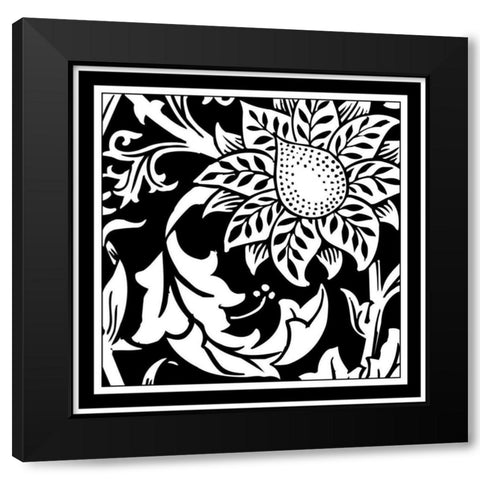 Printed Graphic Floral Motif II  Black Modern Wood Framed Art Print with Double Matting by Vision Studio