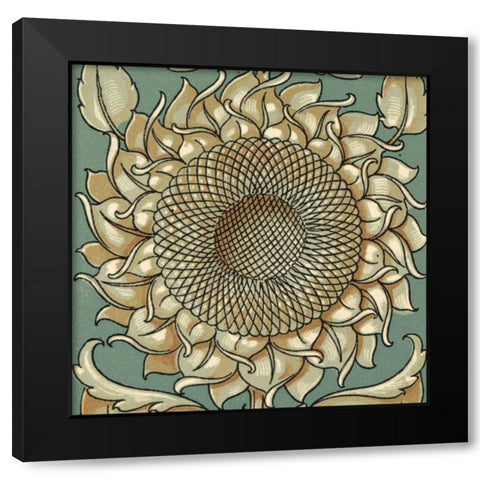 Sunflower Woodblock I Black Modern Wood Framed Art Print by Unknown