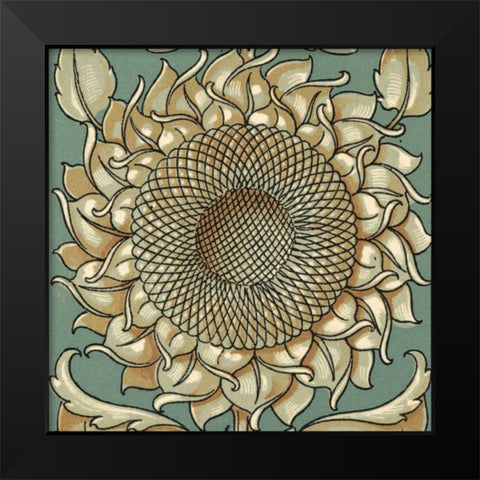 Sunflower Woodblock I Black Modern Wood Framed Art Print by Unknown