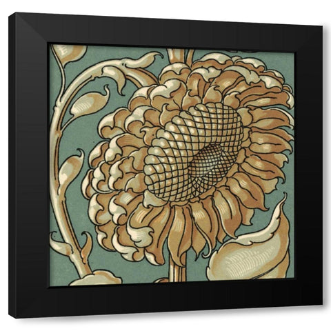 Sunflower Woodblock II Black Modern Wood Framed Art Print with Double Matting by Unknown