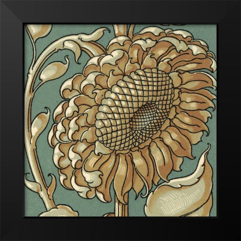 Sunflower Woodblock II Black Modern Wood Framed Art Print by Unknown