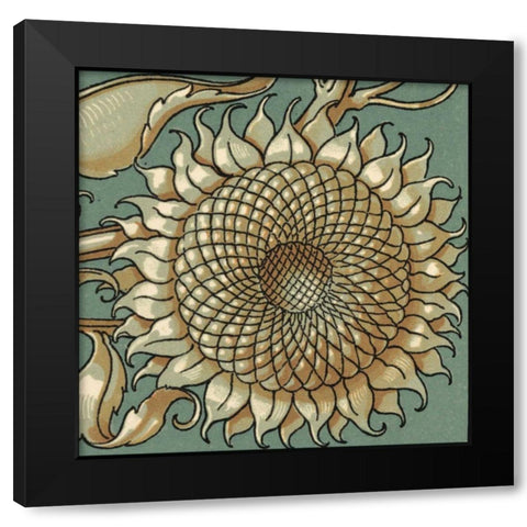 Sunflower Woodblock IV Black Modern Wood Framed Art Print with Double Matting by Unknown