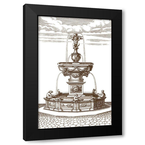 Courtyard Fountain IV Black Modern Wood Framed Art Print with Double Matting by Vision Studio