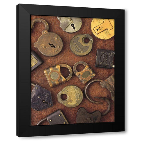 Antique Lock Collage Black Modern Wood Framed Art Print with Double Matting by Vision Studio