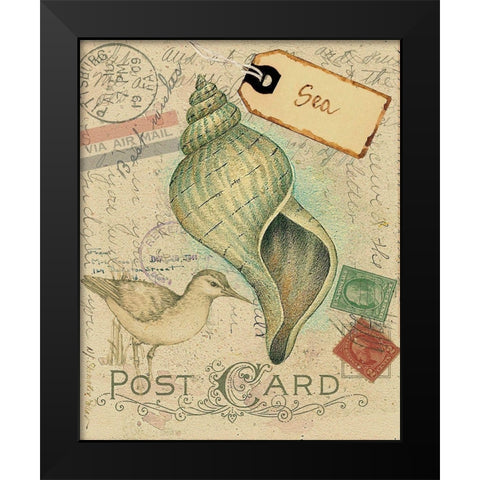 Postcard Shells II Black Modern Wood Framed Art Print by Pallan, Nancy S.