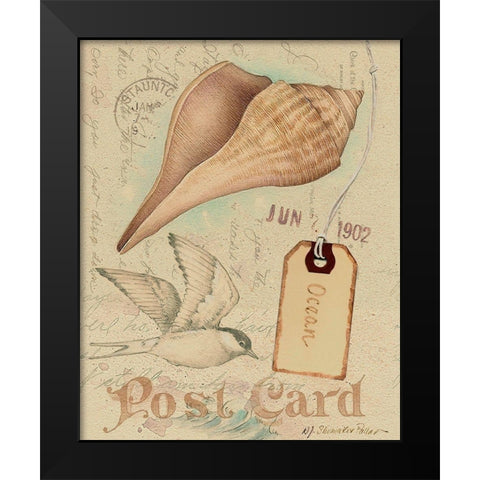 Postcard Shells IV Black Modern Wood Framed Art Print by Pallan, Nancy S.