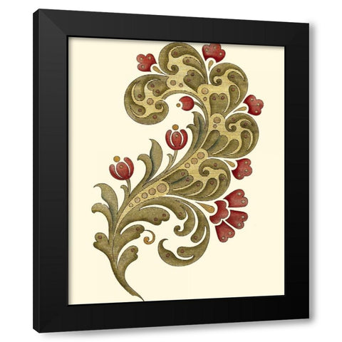 Jacobean Leaf II Black Modern Wood Framed Art Print by Vision Studio