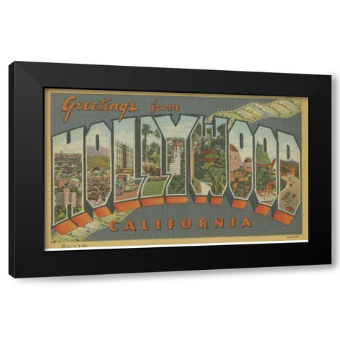 Greetings from Hollywood Black Modern Wood Framed Art Print with Double Matting by Unknown