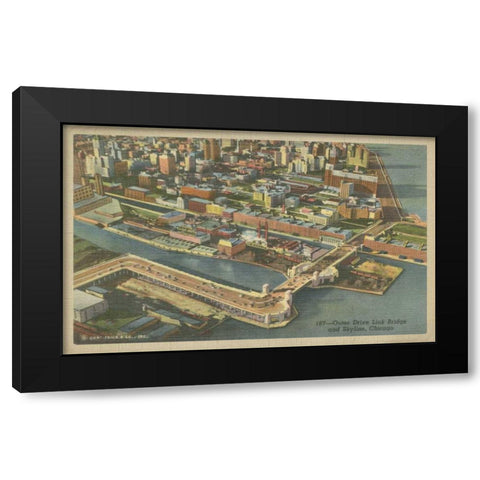 Chicago- Birds Eye View Black Modern Wood Framed Art Print by Unknown