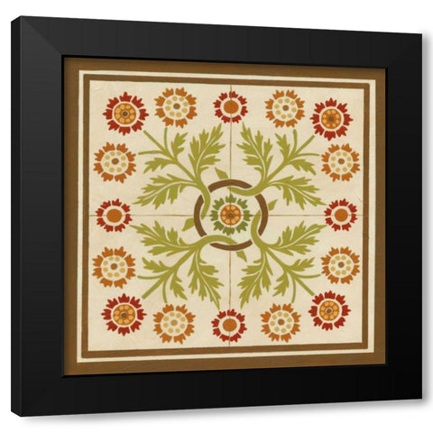 Floral Folk Tile I Black Modern Wood Framed Art Print with Double Matting by Vess, June Erica