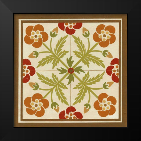 Floral Folk Tile III Black Modern Wood Framed Art Print by Vess, June Erica