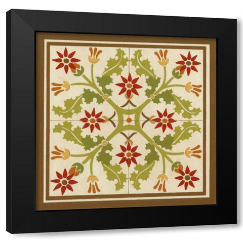 Floral Folk Tile IV Black Modern Wood Framed Art Print with Double Matting by Vess, June Erica