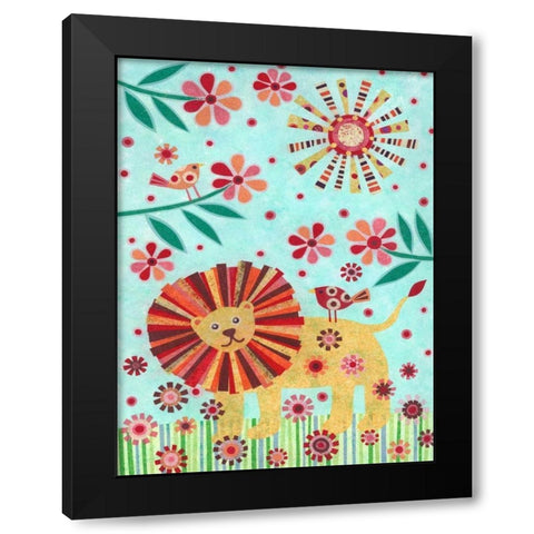 Lion and Birds Black Modern Wood Framed Art Print by Conway, Kim