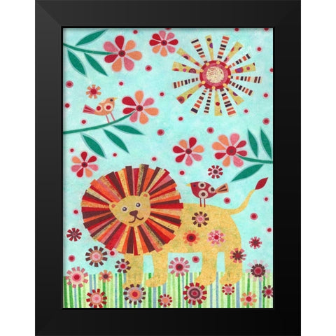 Lion and Birds Black Modern Wood Framed Art Print by Conway, Kim