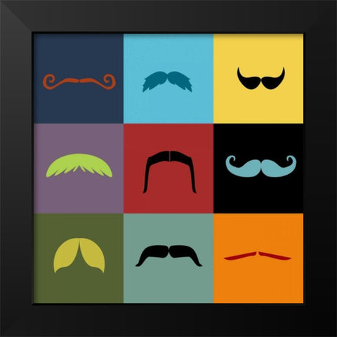 Moustache Grid Black Modern Wood Framed Art Print by Vision Studio