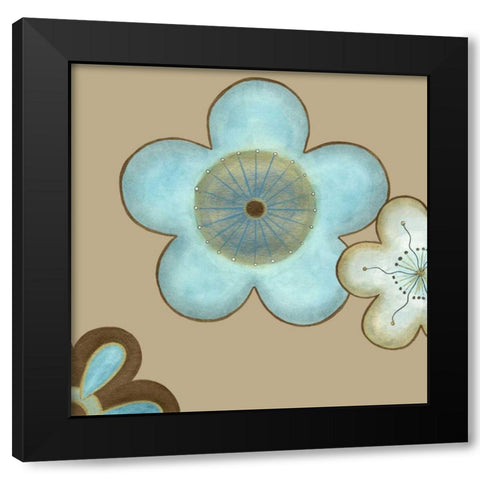 Small Pop Blossoms in Blue II  Black Modern Wood Framed Art Print by Vess, June Erica