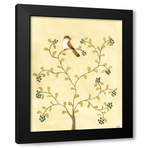 Berry Bird I Black Modern Wood Framed Art Print with Double Matting by Roper, Virginia A.