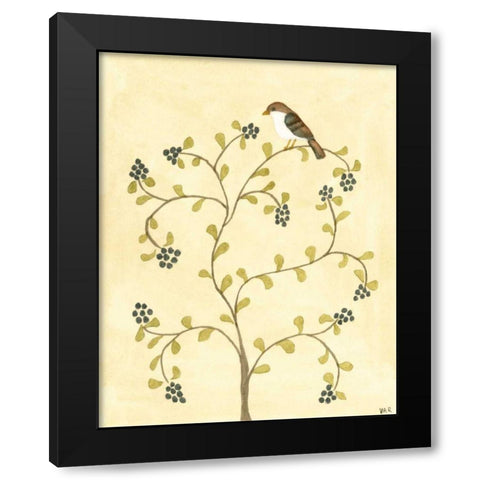 Berry Bird II Black Modern Wood Framed Art Print with Double Matting by Roper, Virginia A.