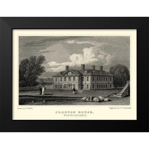 Clopton Hall Black Modern Wood Framed Art Print by Neale, J.P.