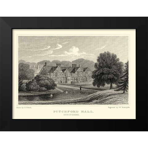 Pitchford Hall Black Modern Wood Framed Art Print by Neale, J.P.
