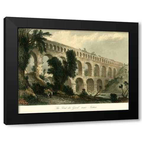 The Pont du Gard, near Nismes Black Modern Wood Framed Art Print with Double Matting by Allom, T.