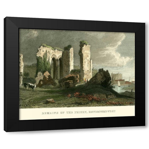 Remains of Priory, Haverford West Black Modern Wood Framed Art Print by Allom, T.
