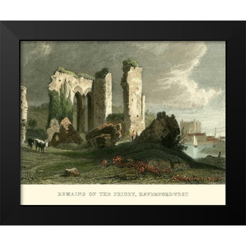 Remains of Priory, Haverford West Black Modern Wood Framed Art Print by Allom, T.