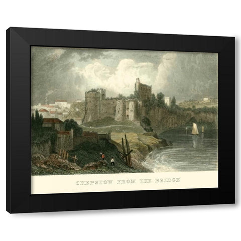 Chepstow from the Bridge Black Modern Wood Framed Art Print with Double Matting by Allom, T.