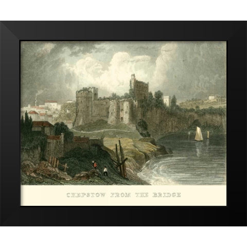 Chepstow from the Bridge Black Modern Wood Framed Art Print by Allom, T.