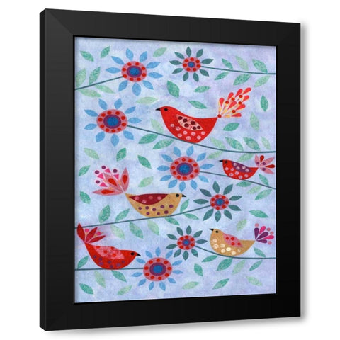Five Birds Black Modern Wood Framed Art Print by Conway, Kim
