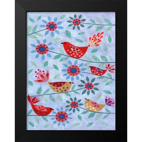 Five Birds Black Modern Wood Framed Art Print by Conway, Kim