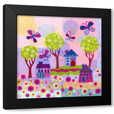 Springtime Houses Black Modern Wood Framed Art Print by Conway, Kim