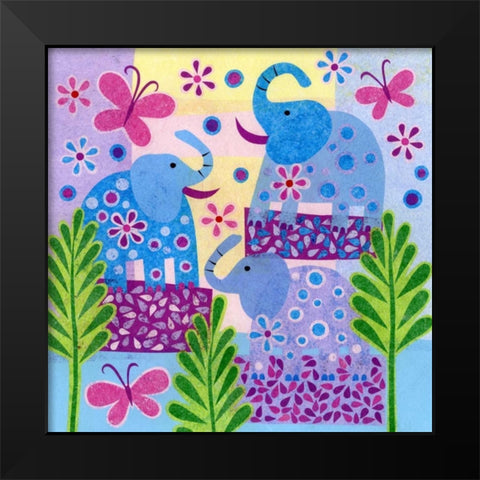 Elephant Sunshine Black Modern Wood Framed Art Print by Conway, Kim