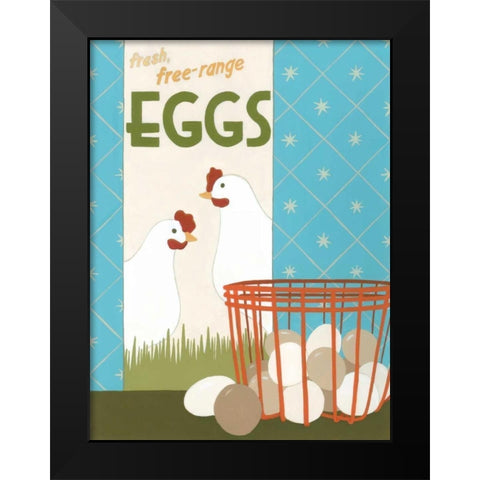 Free-Range Eggs Black Modern Wood Framed Art Print by Vess, June Erica