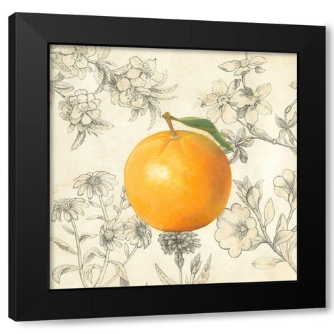 Orange and Botanicals Black Modern Wood Framed Art Print with Double Matting by Meagher, Megan