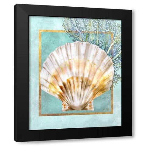 Scallop Shell and Coral Black Modern Wood Framed Art Print by Schory, Lori