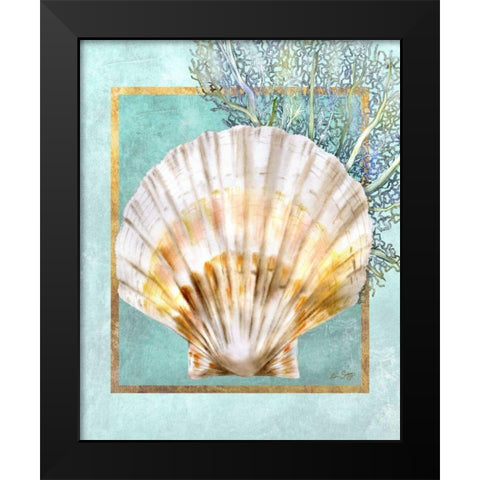 Scallop Shell and Coral Black Modern Wood Framed Art Print by Schory, Lori
