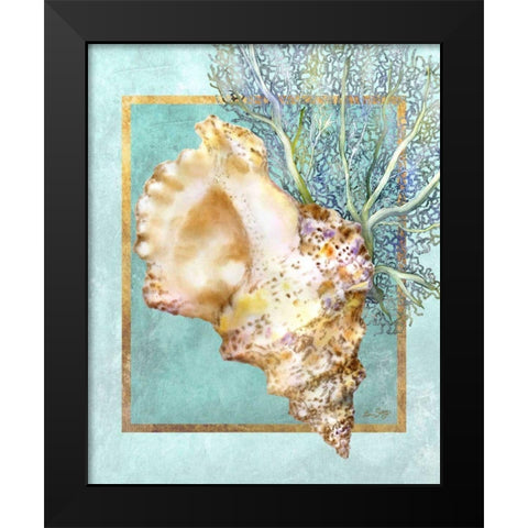 Conch Shell and Coral Black Modern Wood Framed Art Print by Schory, Lori