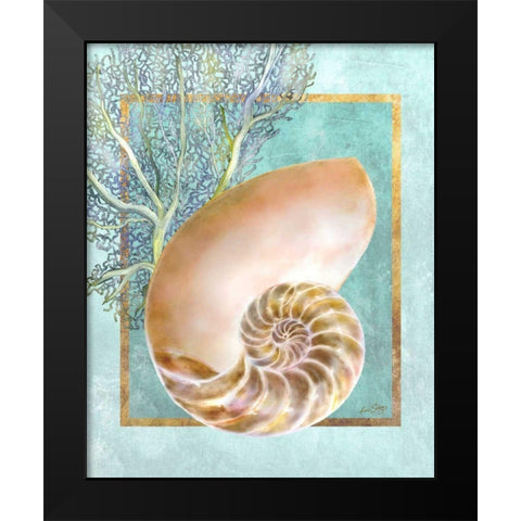 Nautilus Shell and Coral Black Modern Wood Framed Art Print by Schory, Lori