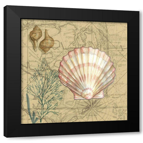 Coastal Map Collage I Black Modern Wood Framed Art Print by Vision Studio