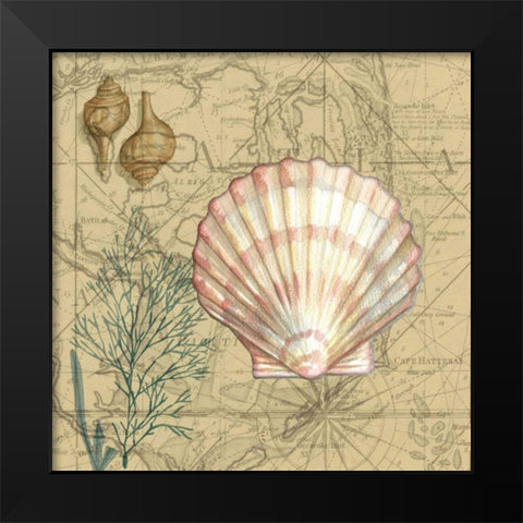 Coastal Map Collage I Black Modern Wood Framed Art Print by Vision Studio