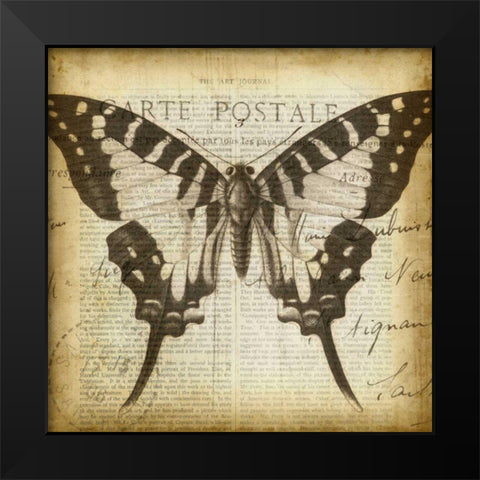 Carte Postale Butterfly I Black Modern Wood Framed Art Print by Goldberger, Jennifer