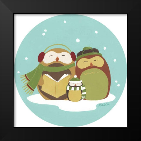 Happy Owlidays II Black Modern Wood Framed Art Print by Vess, June Erica