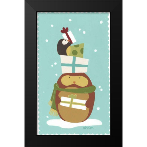 Happy Owlidays IV Black Modern Wood Framed Art Print by Vess, June Erica