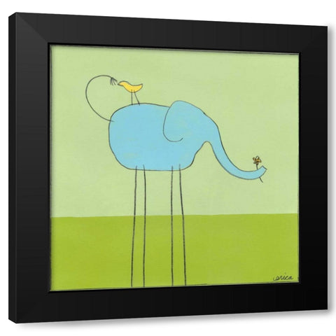 Stick-leg Elephant I Black Modern Wood Framed Art Print with Double Matting by Vess, June Erica