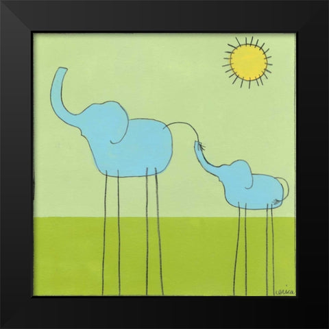 Stick-leg Elephant II Black Modern Wood Framed Art Print by Vess, June Erica