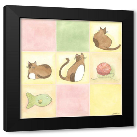 Tic-tac Cats in Pink Black Modern Wood Framed Art Print by Vess, June Erica