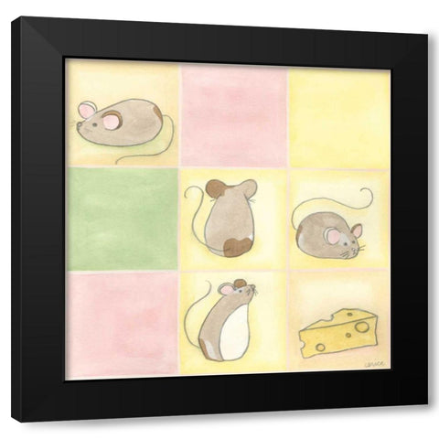 Tic-tac Mice in Pink Black Modern Wood Framed Art Print by Vess, June Erica