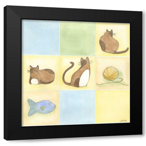Tic-tac Cats in Blue Black Modern Wood Framed Art Print with Double Matting by Vess, June Erica